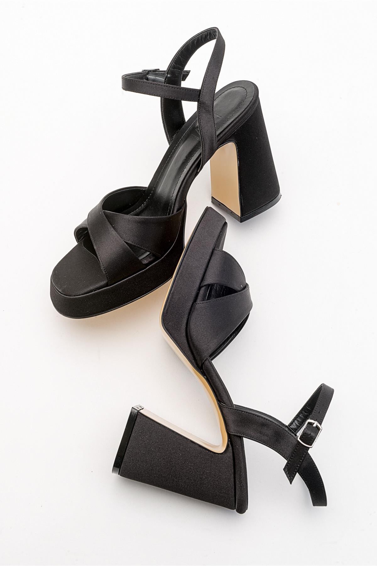Lello - Black Satin Platform Heel Shoe (Women)