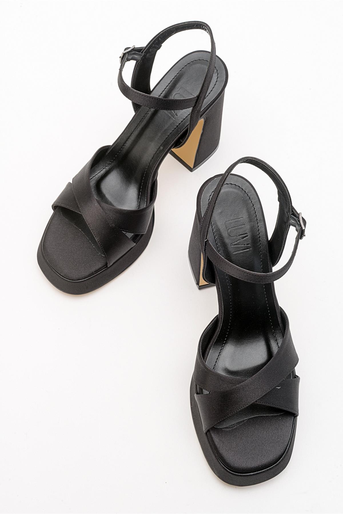 Lello - Black Satin Platform Heel Shoe (Women)