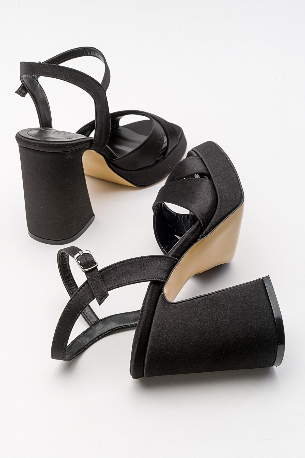 Lello - Black Satin Platform Heel Shoe (Women)
