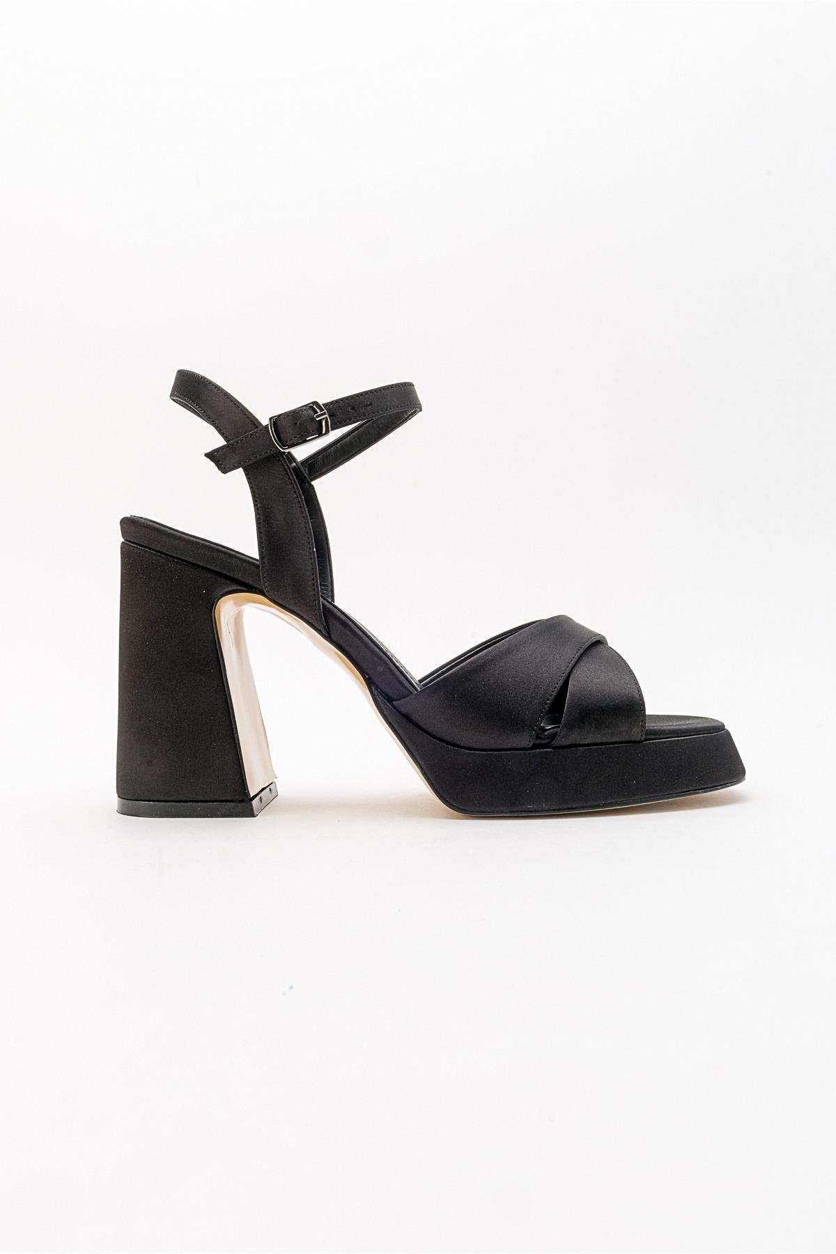 Lello - Black Satin Platform Heel Shoe (Women)
