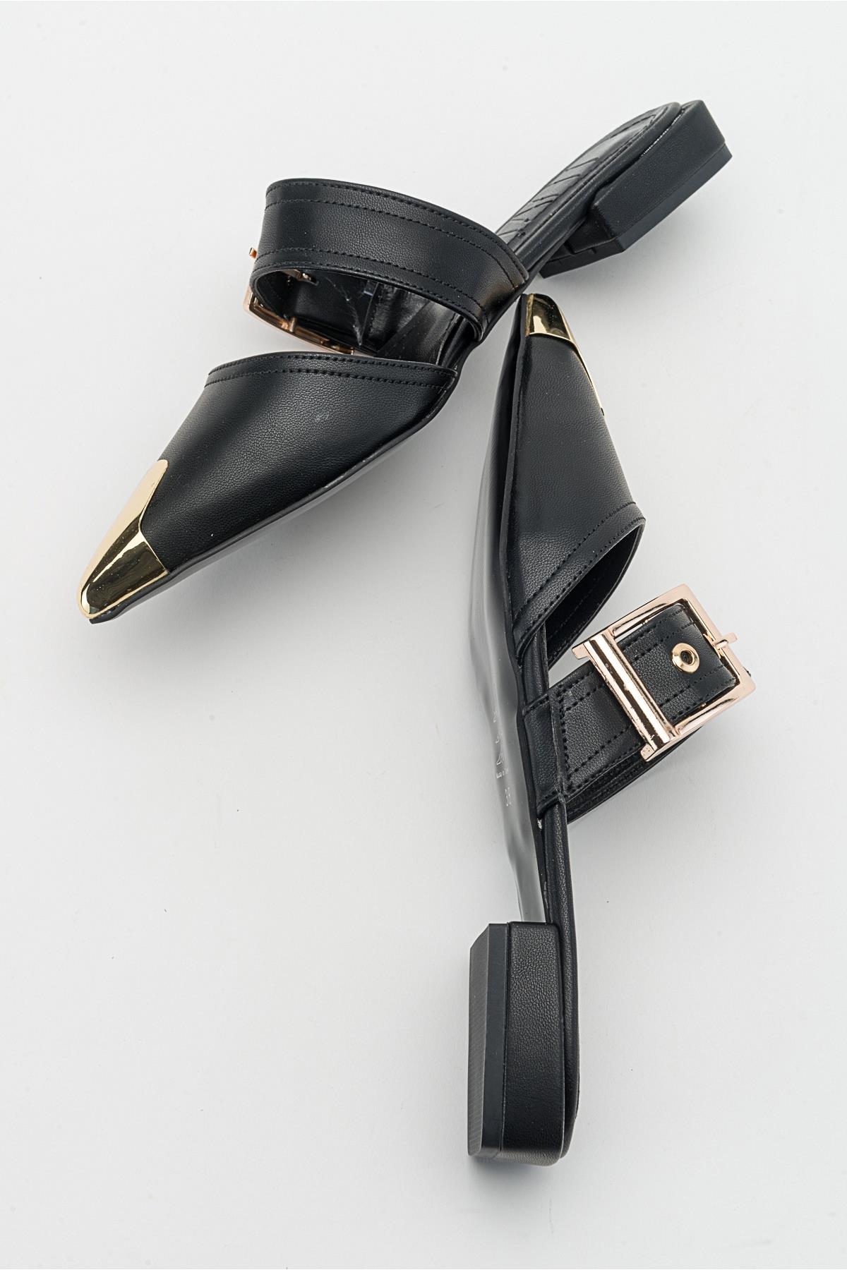 Jenni - Black Buckle Slide (Women)