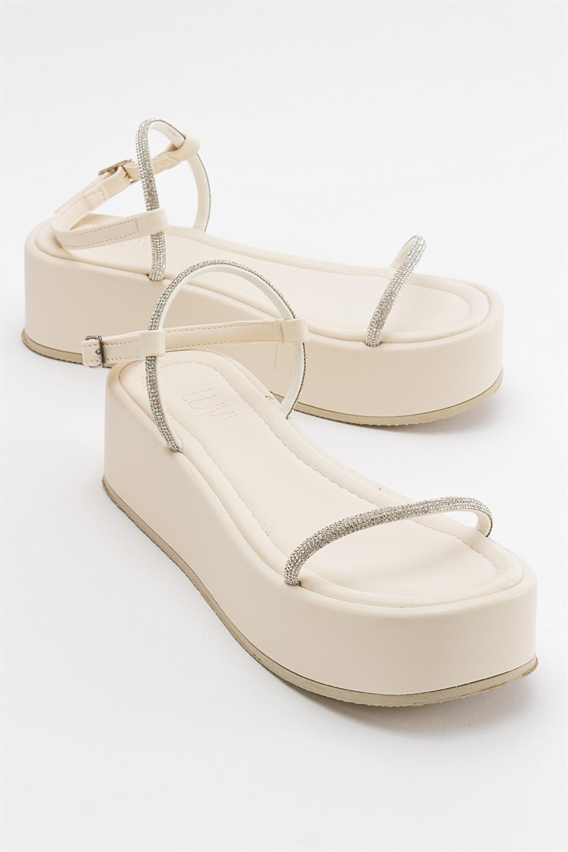 Ekos - Ecru Beige Jeweled Platform Sandal (Women)