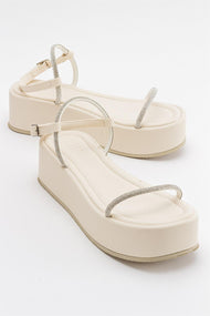 Ekos - Ecru Beige Jeweled Platform Sandal (Women)