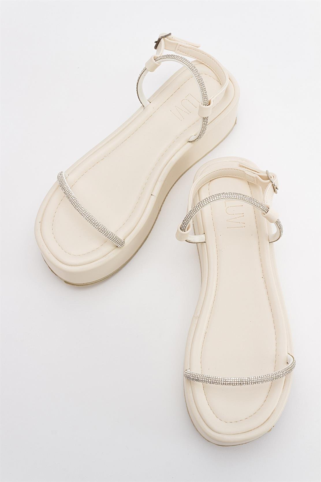 Ekos - Ecru Beige Jeweled Platform Sandal (Women)