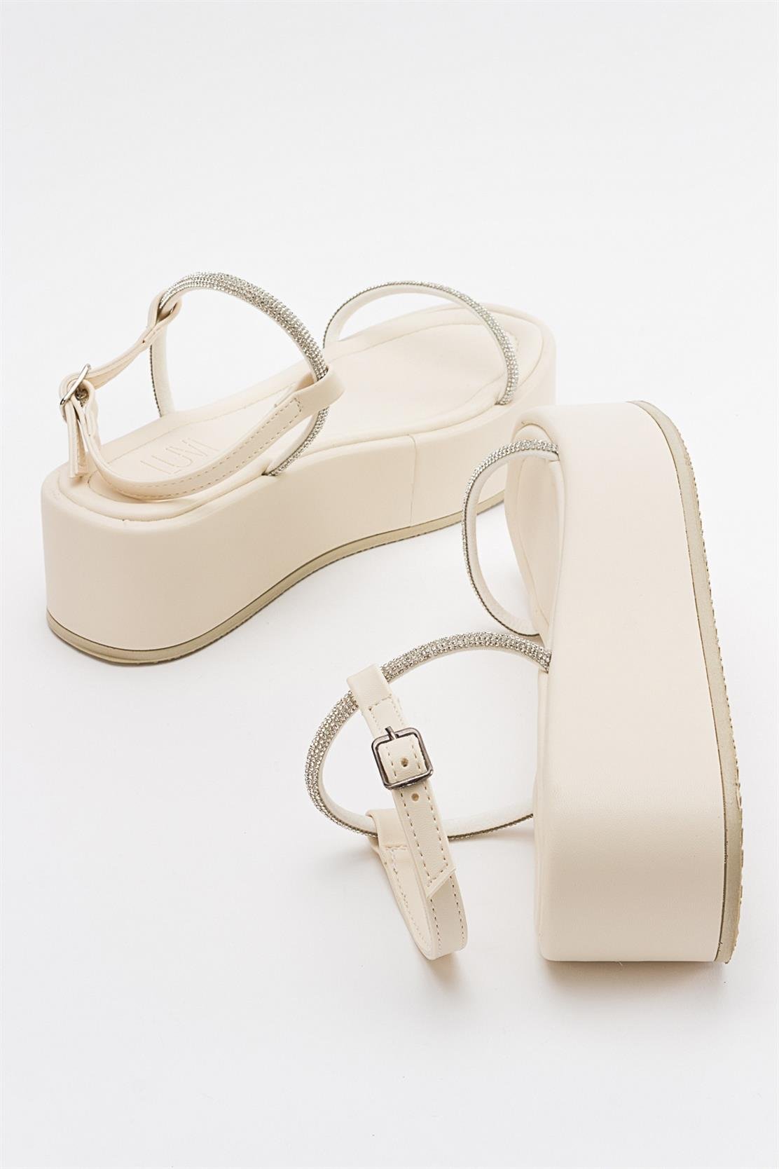 Ekos - Ecru Beige Jeweled Platform Sandal (Women)