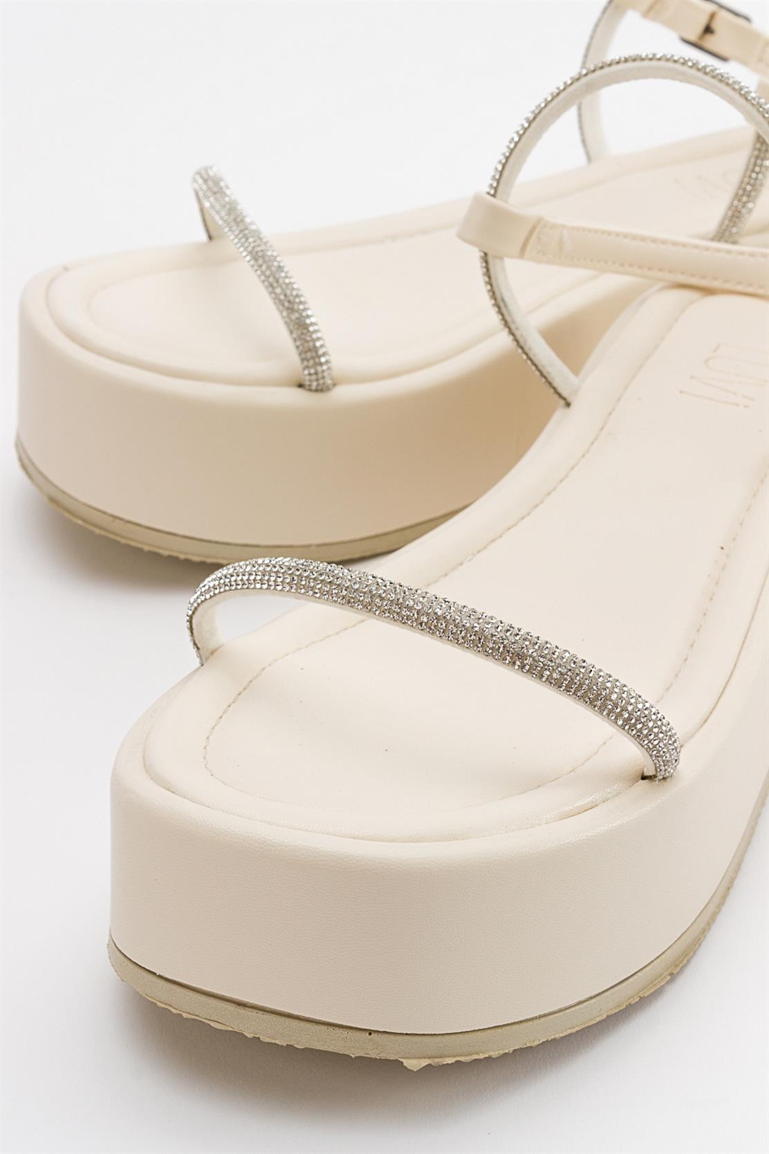 Ekos - Ecru Beige Jeweled Platform Sandal (Women)