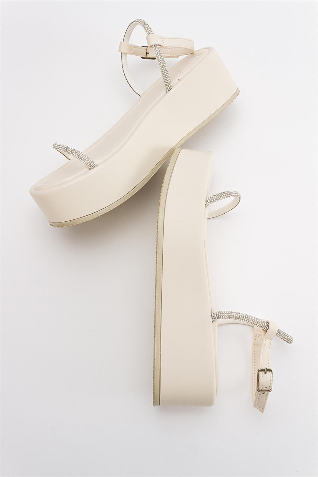 Ekos - Ecru Beige Jeweled Platform Sandal (Women)