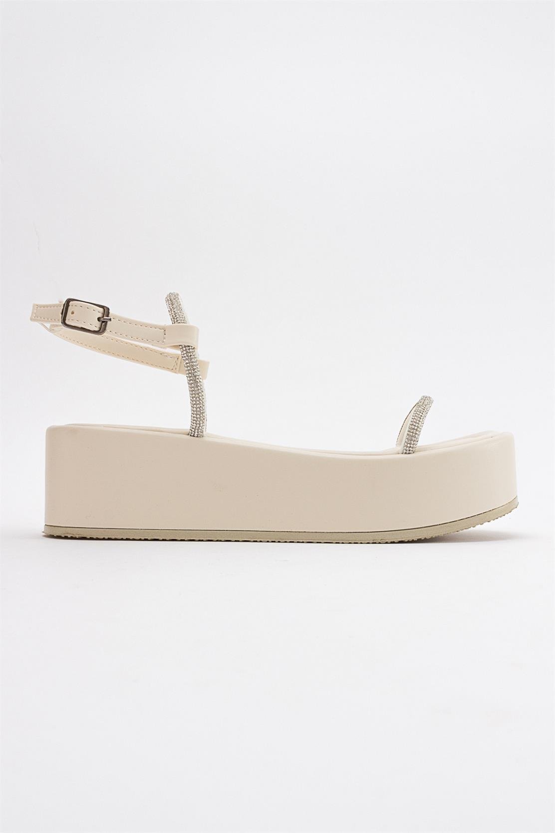 Ekos - Ecru Beige Jeweled Platform Sandal (Women)