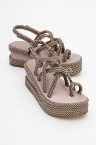 Juney - Taupe Genuine Leather Lace-Up Wedge Sandal (Women)