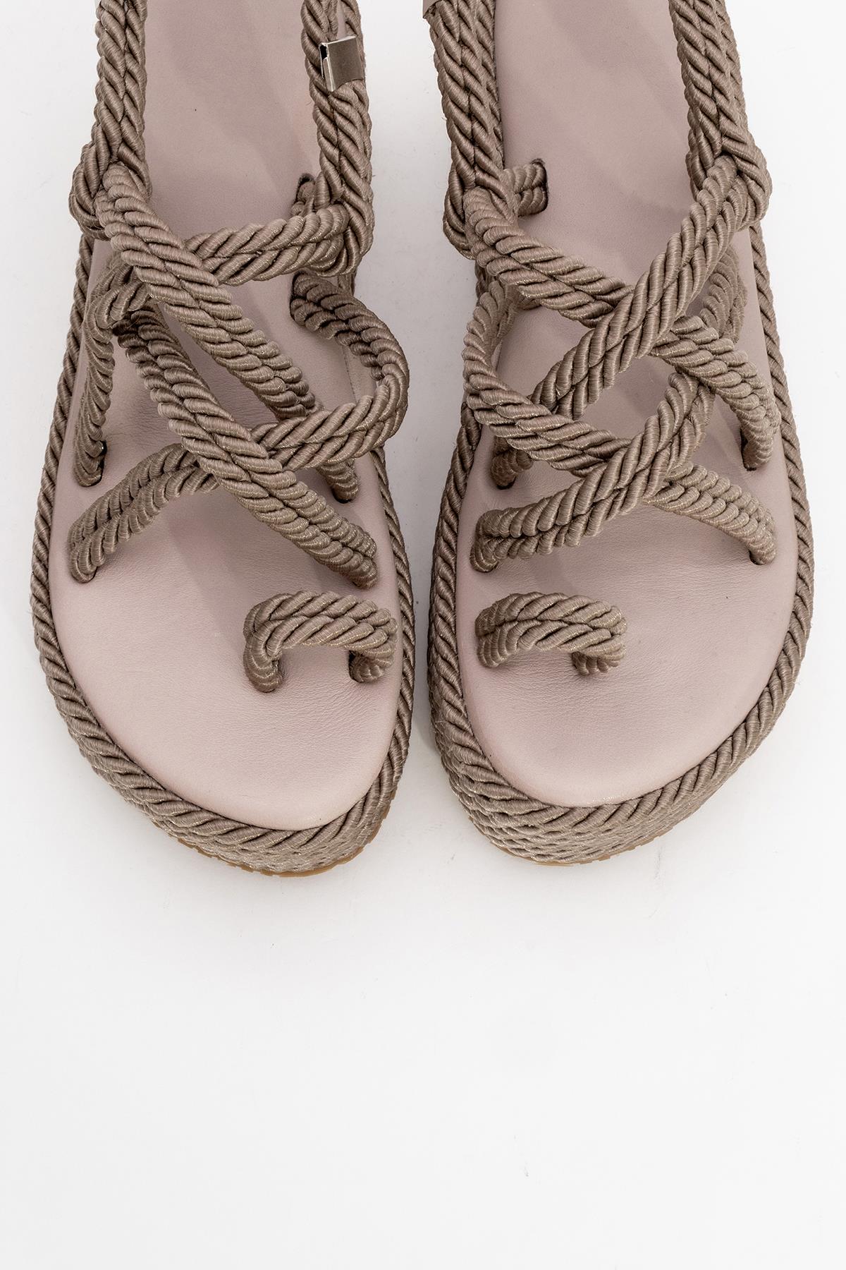 Juney - Taupe Genuine Leather Lace-Up Wedge Sandal (Women)
