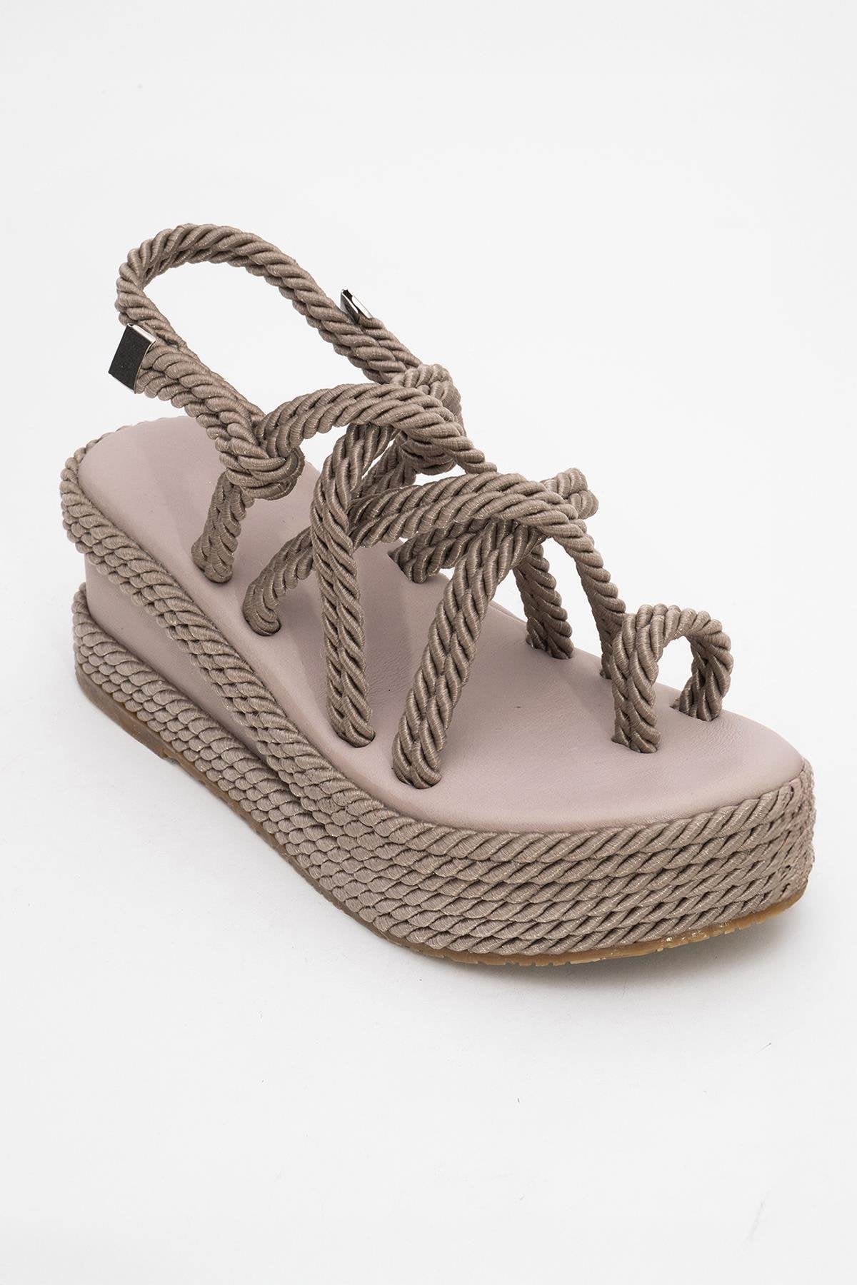 Juney - Taupe Genuine Leather Lace-Up Wedge Sandal (Women)