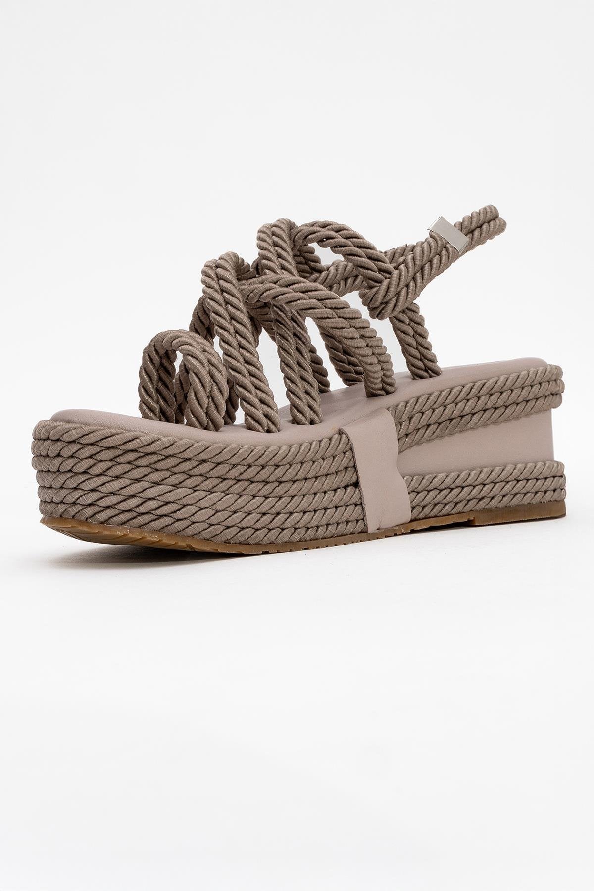 Juney - Taupe Genuine Leather Lace-Up Wedge Sandal (Women)
