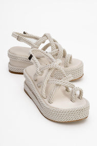 Juney - Beige Genuine Leather Lace-Up Wedge Sandal (Women)