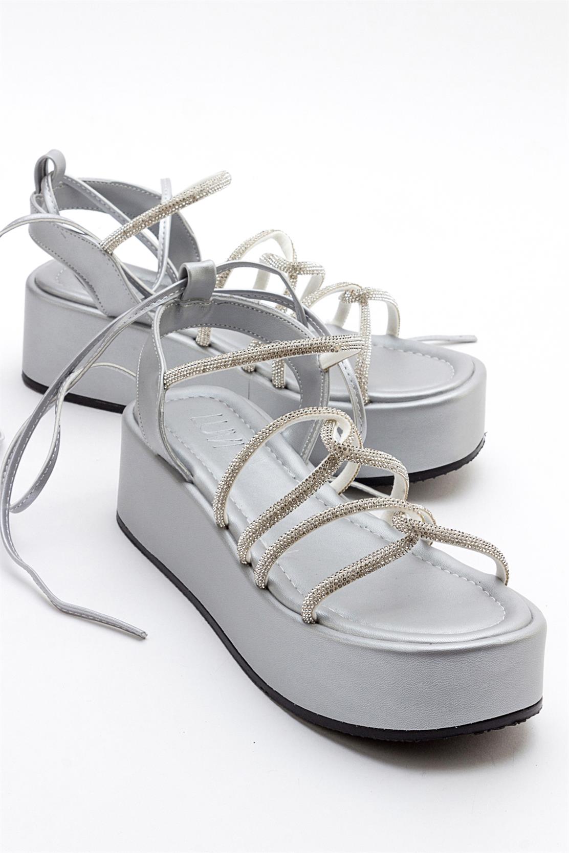 Titan - Gray Stone-Embellished Ankle-Tie Chunky Platform Sandal (Women)