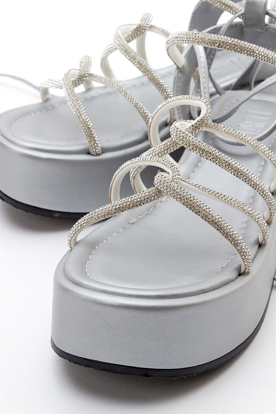 Titan - Gray Stone-Embellished Ankle-Tie Chunky Platform Sandal (Women)