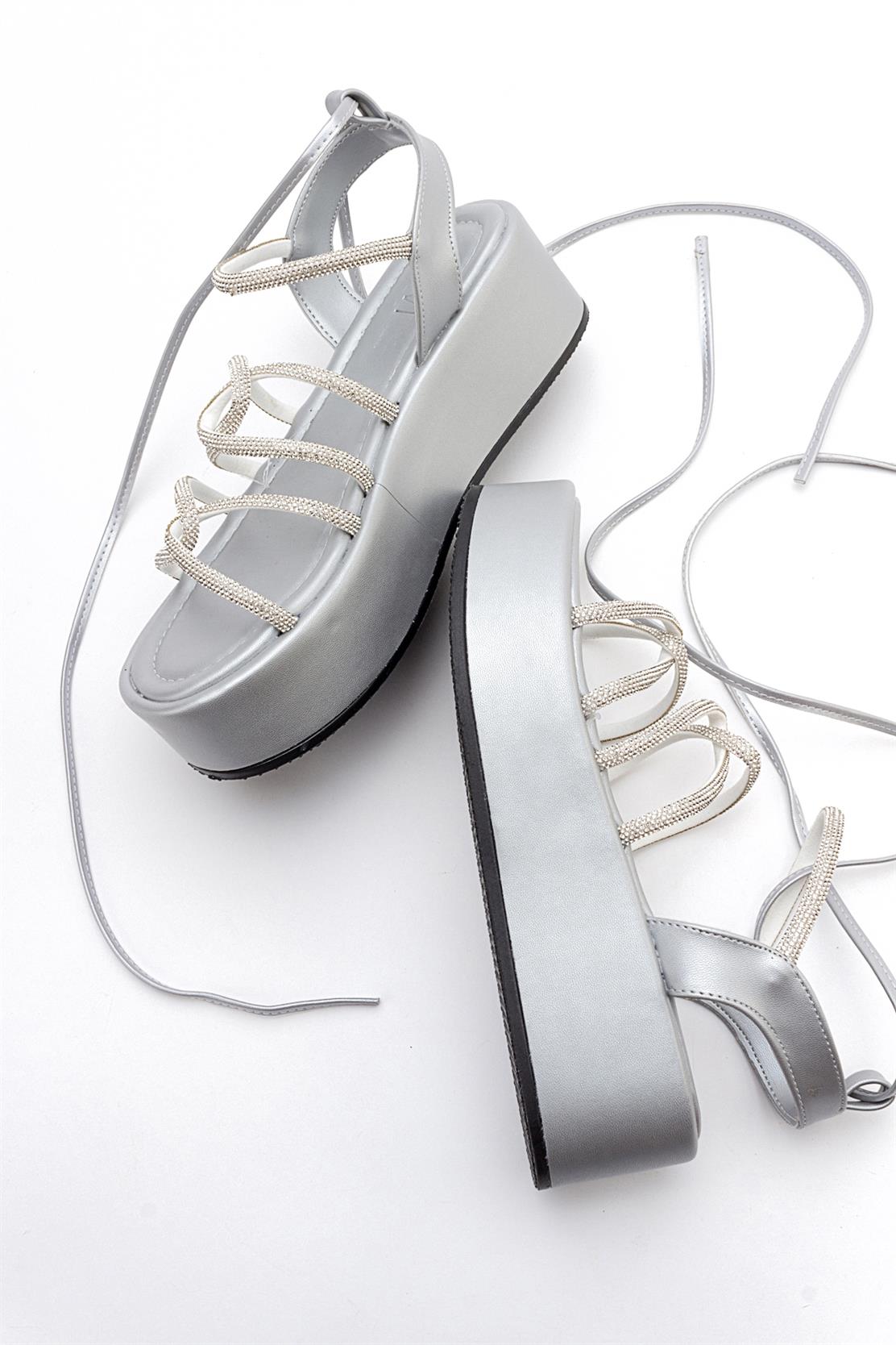 Titan - Gray Stone-Embellished Ankle-Tie Chunky Platform Sandal (Women)