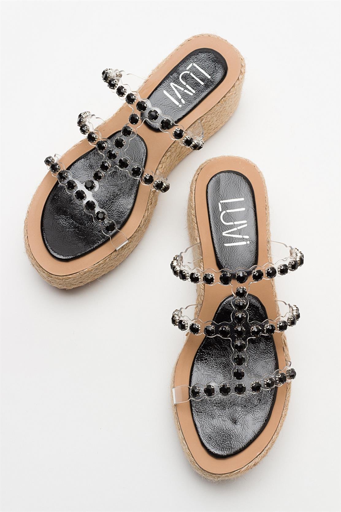 Marje - Black Embellished Platform Slide (Women)