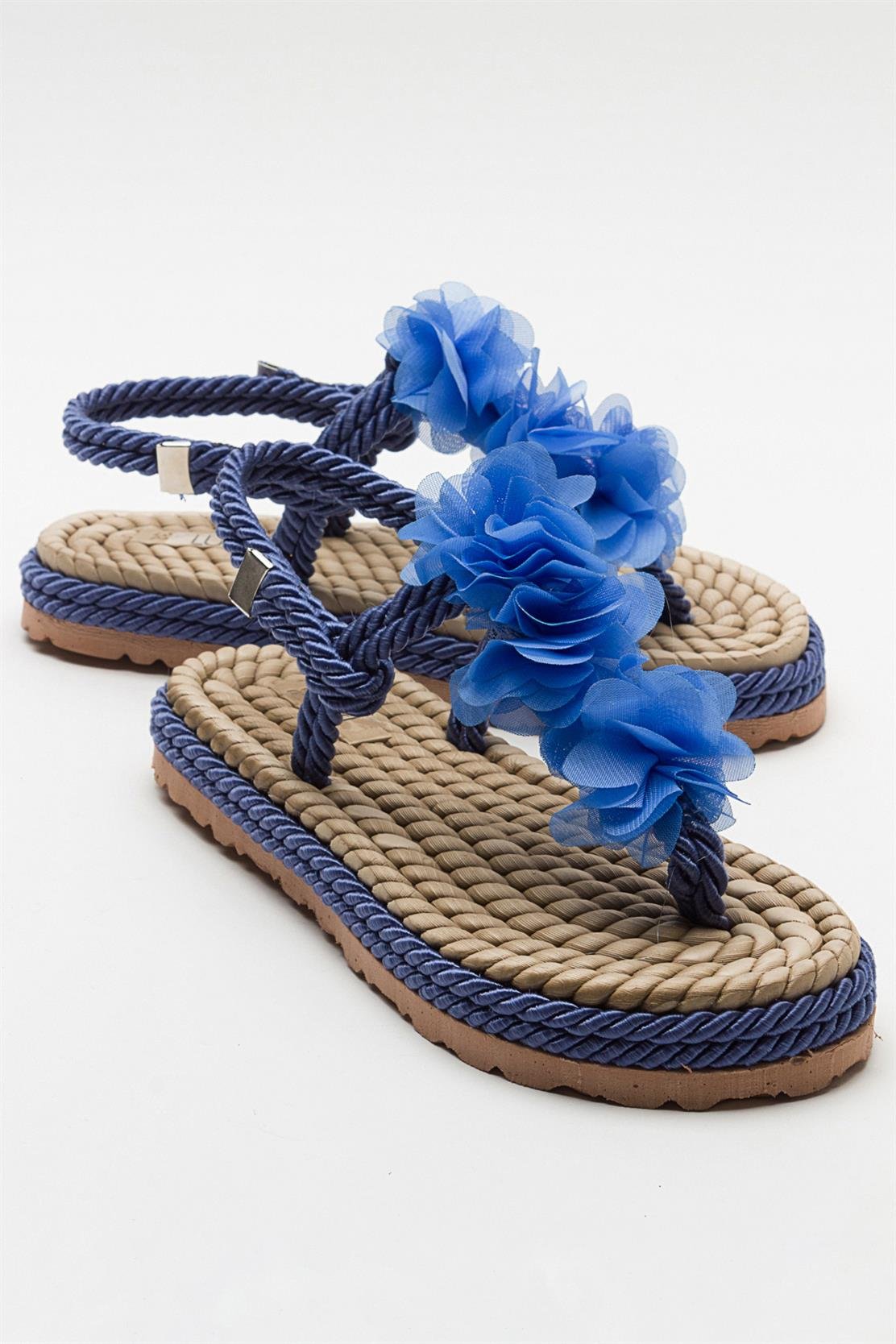 SANTRA Navy Lace-Up Thong Sandals (Women)