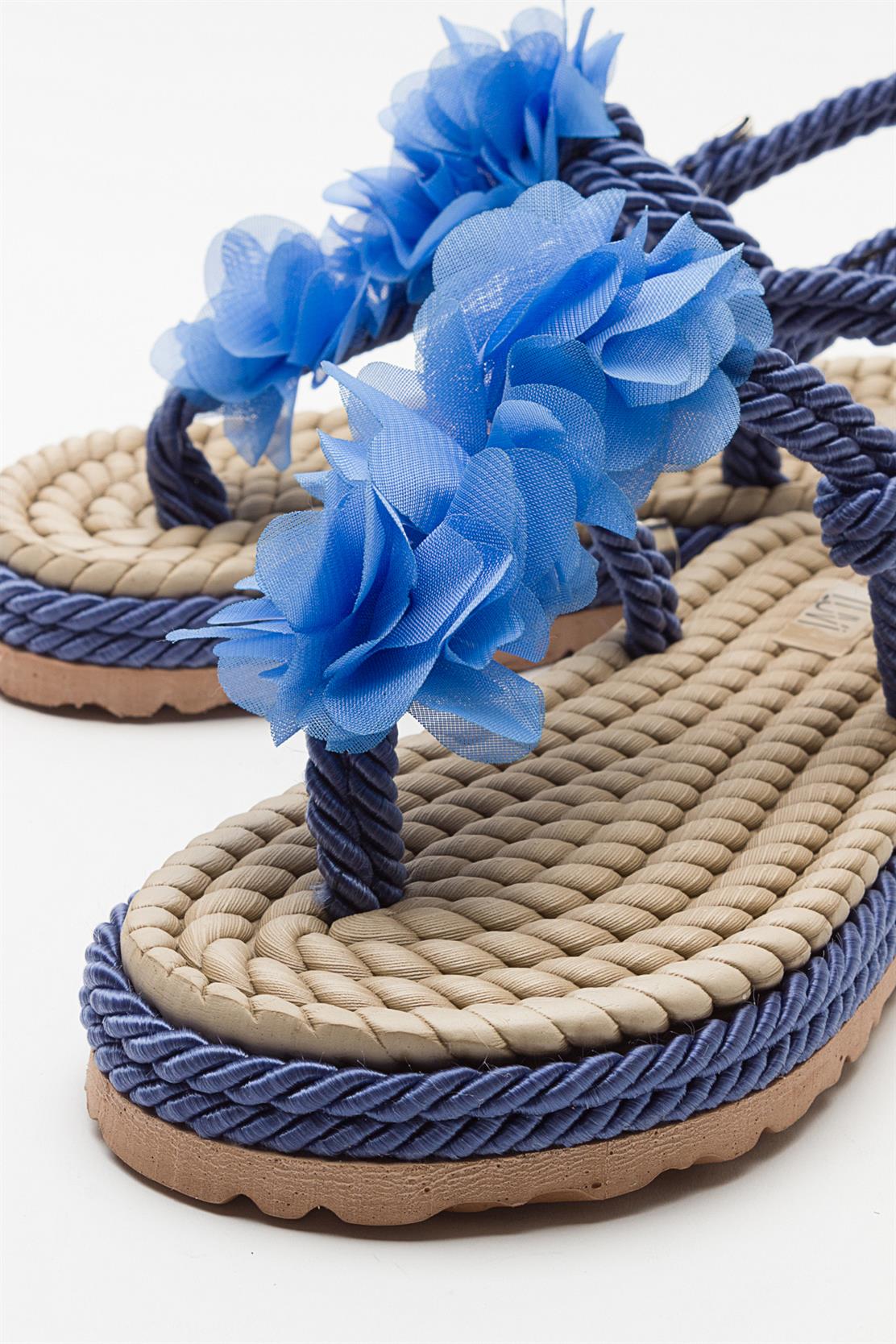 SANTRA Navy Lace-Up Thong Sandals (Women)
