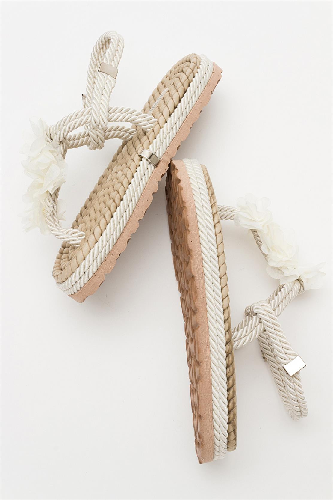 SANTRA Beige Lace-Up Thong Sandals (Women)