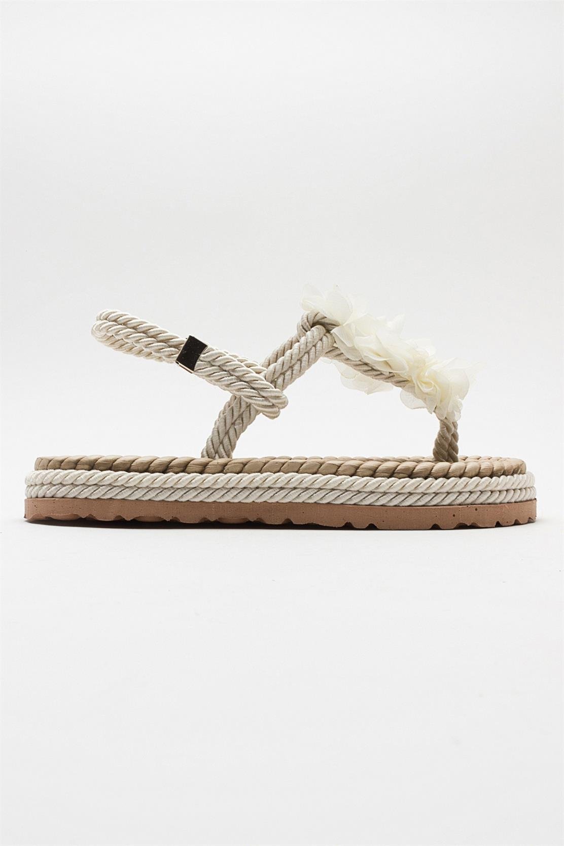 SANTRA Beige Lace-Up Thong Sandals (Women)