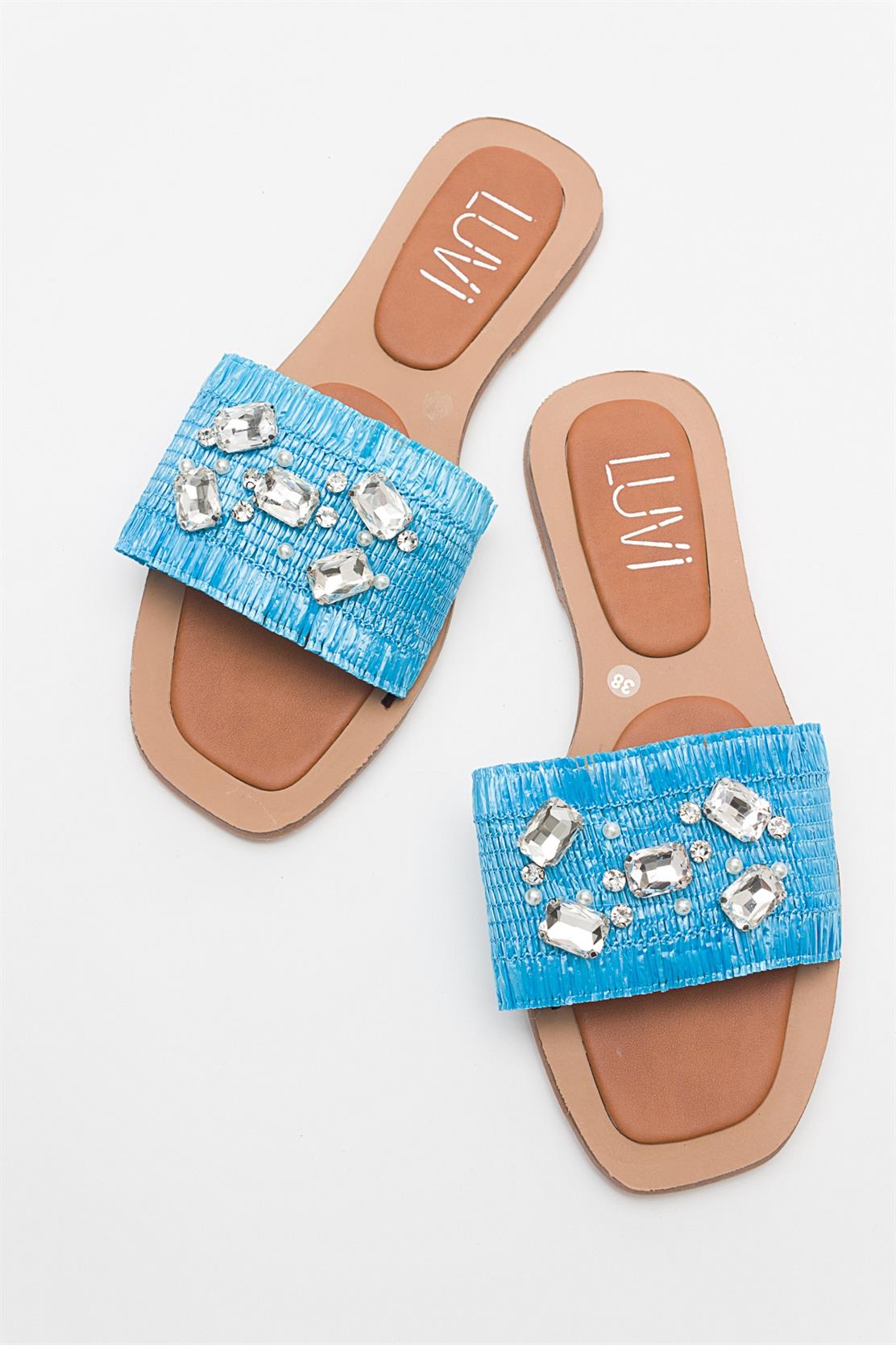Norve - Baby Blue Woven Stone-Embellished Slide (Women)