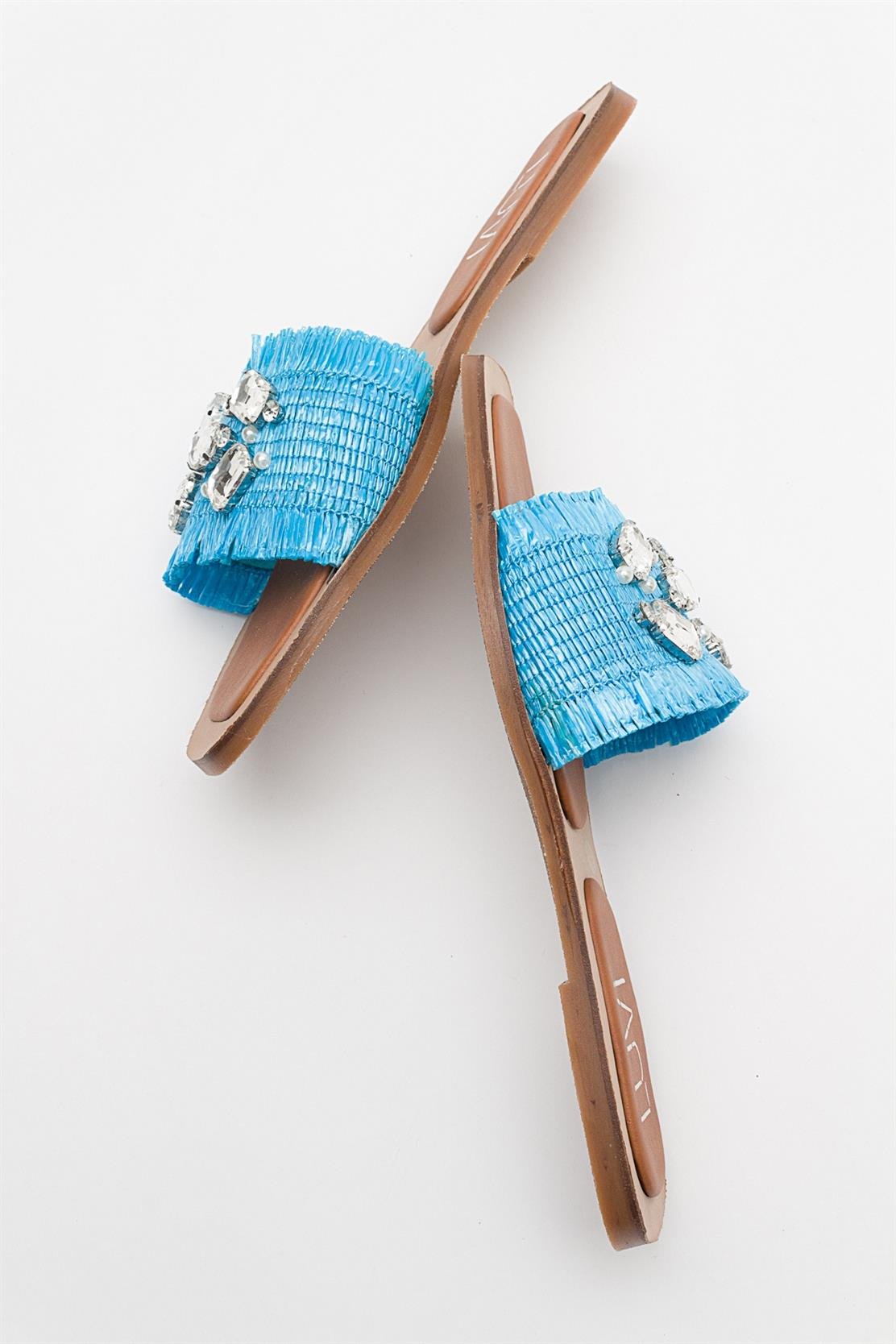 Norve - Baby Blue Woven Stone-Embellished Slide (Women)