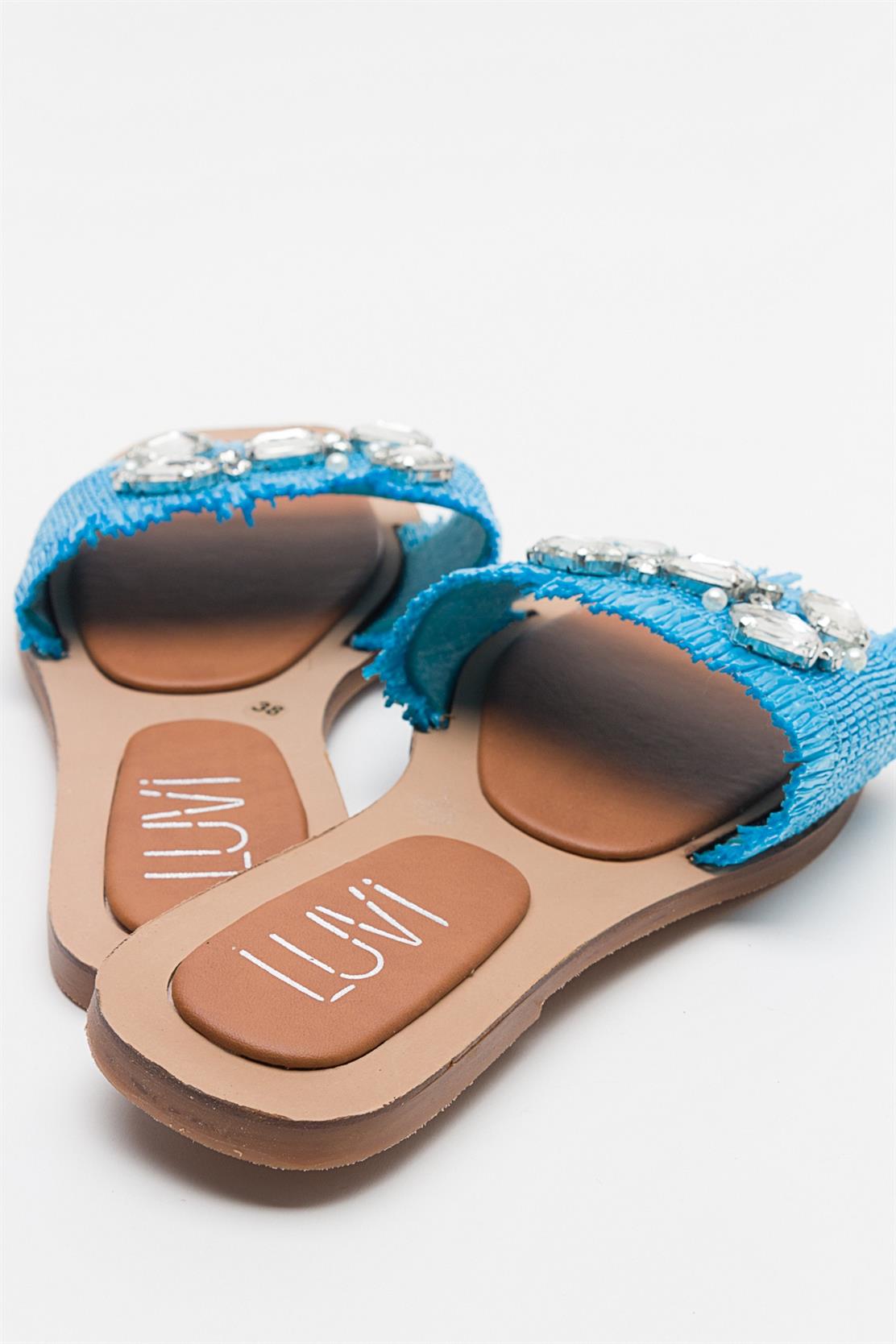Norve - Baby Blue Woven Stone-Embellished Slide (Women)