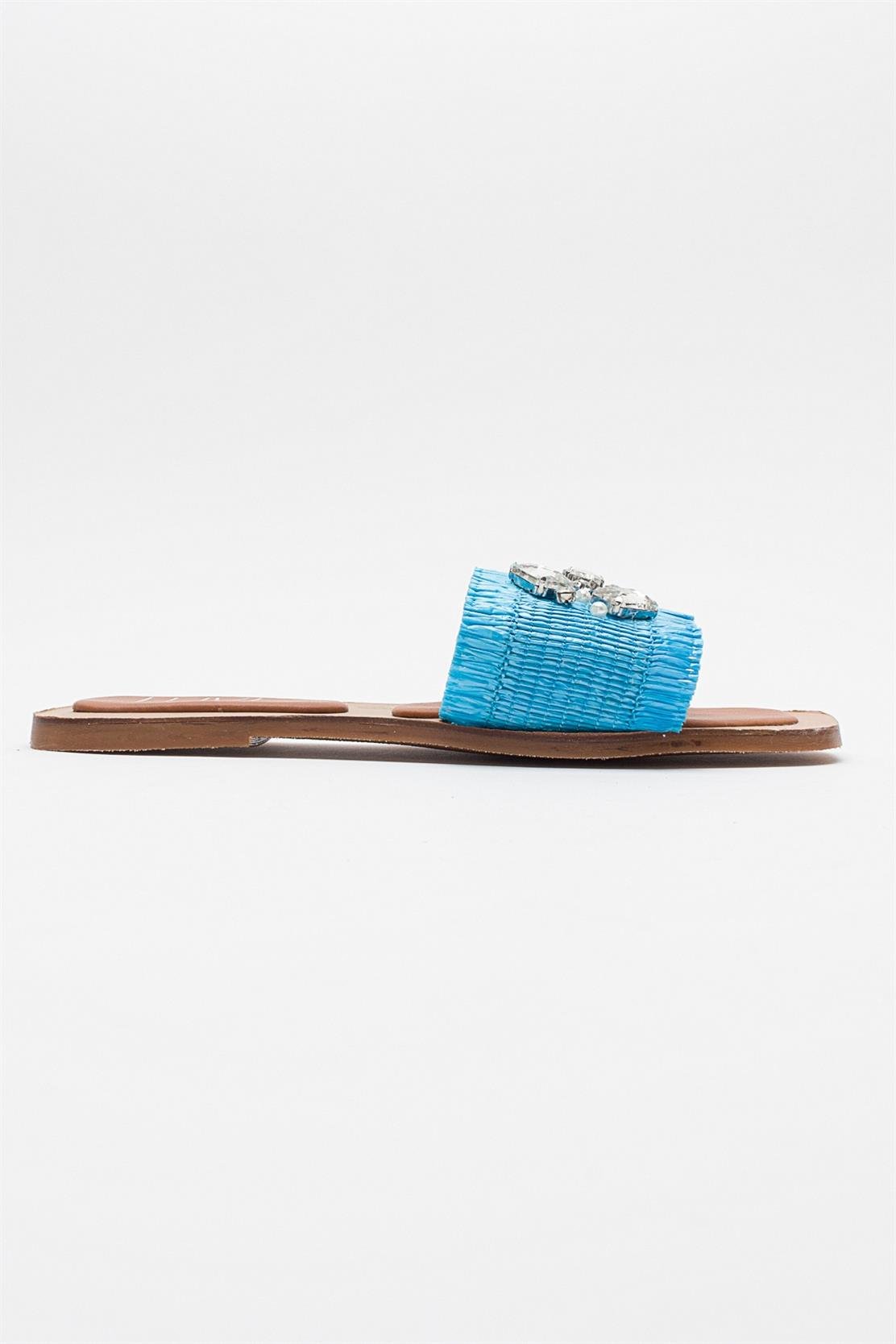 Norve - Baby Blue Woven Stone-Embellished Slide (Women)