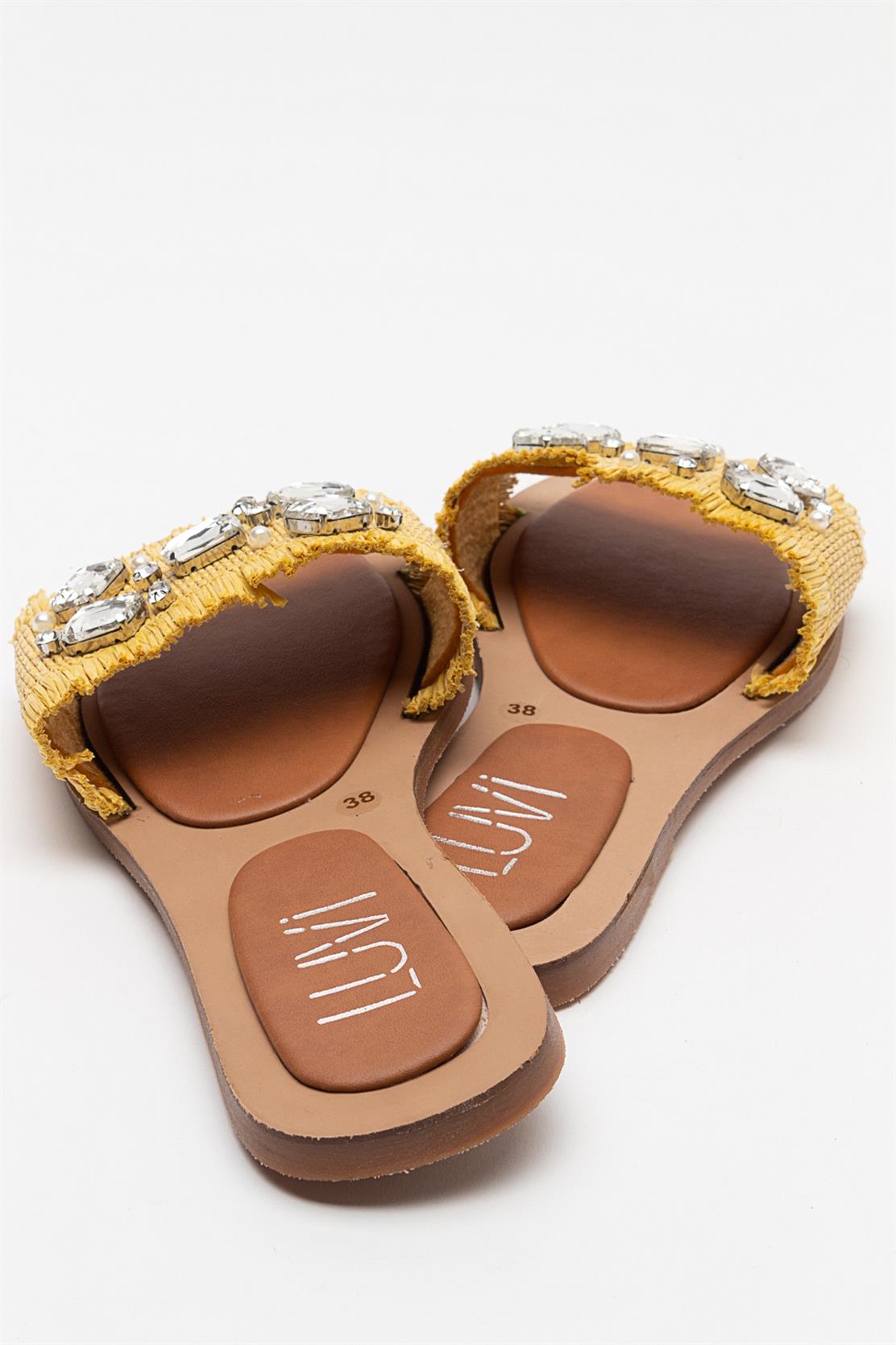 Norve - Yellow Woven Embellished Slide (Women)