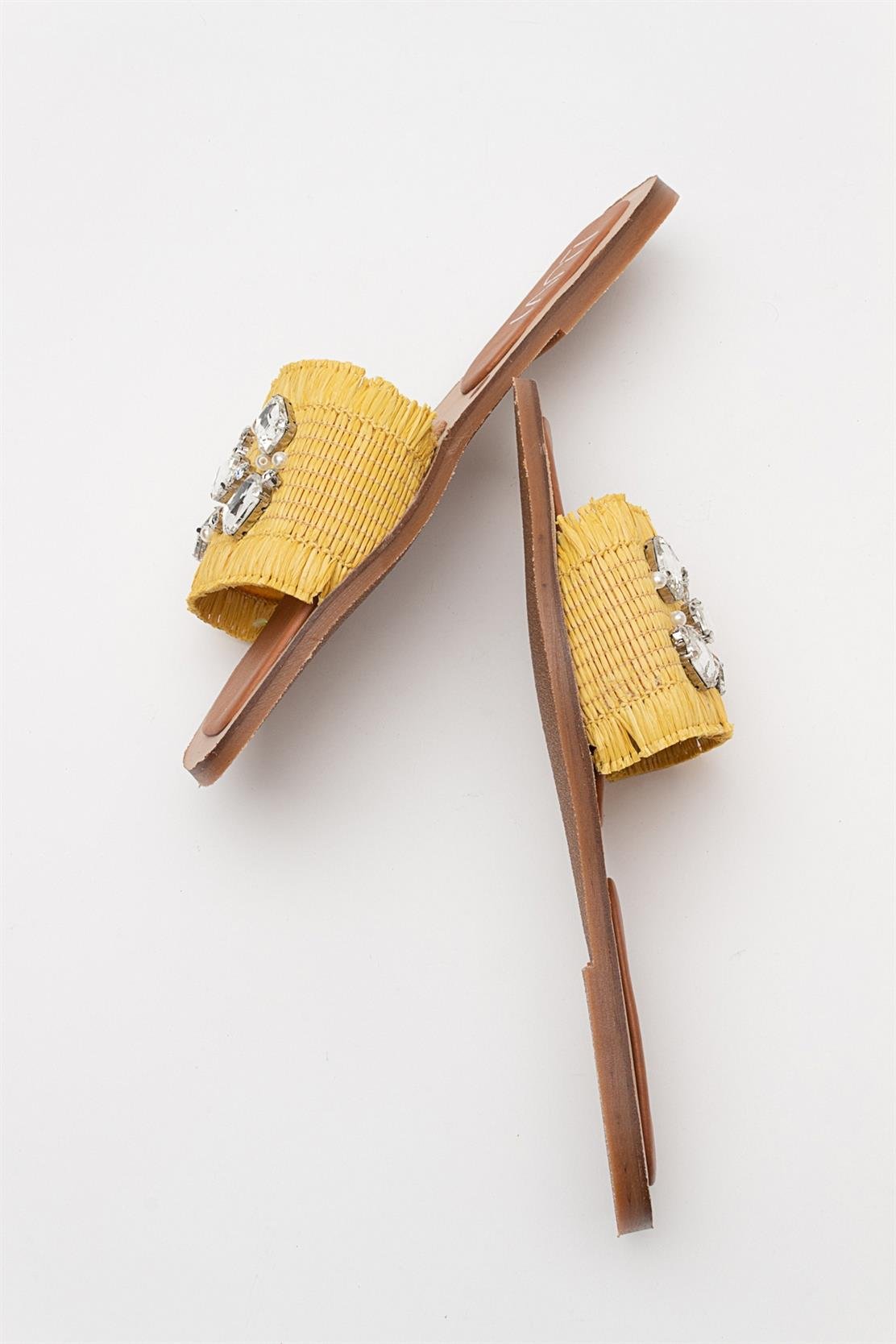 Norve - Yellow Woven Embellished Slide (Women)