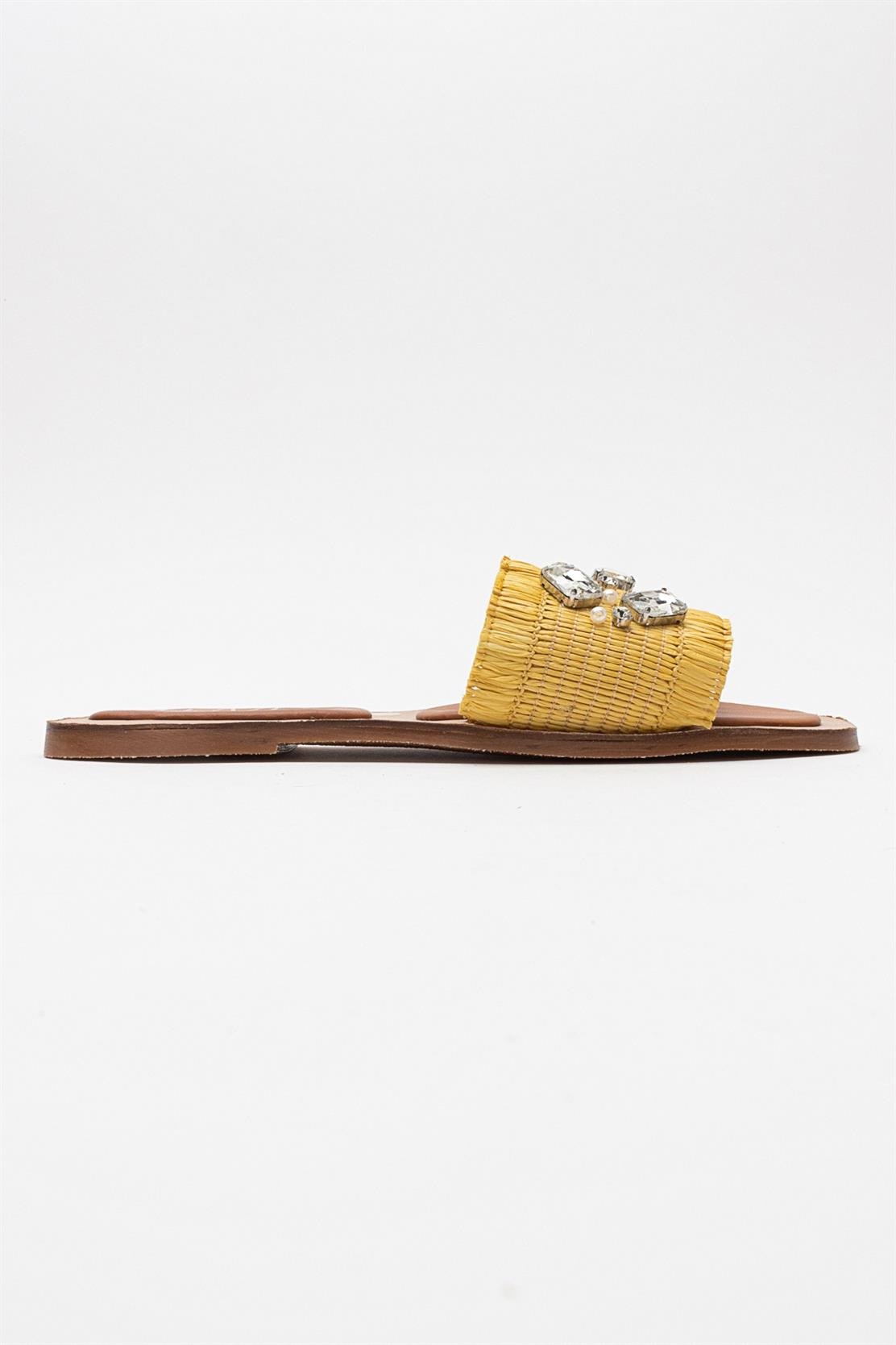 Norve - Yellow Woven Embellished Slide (Women)