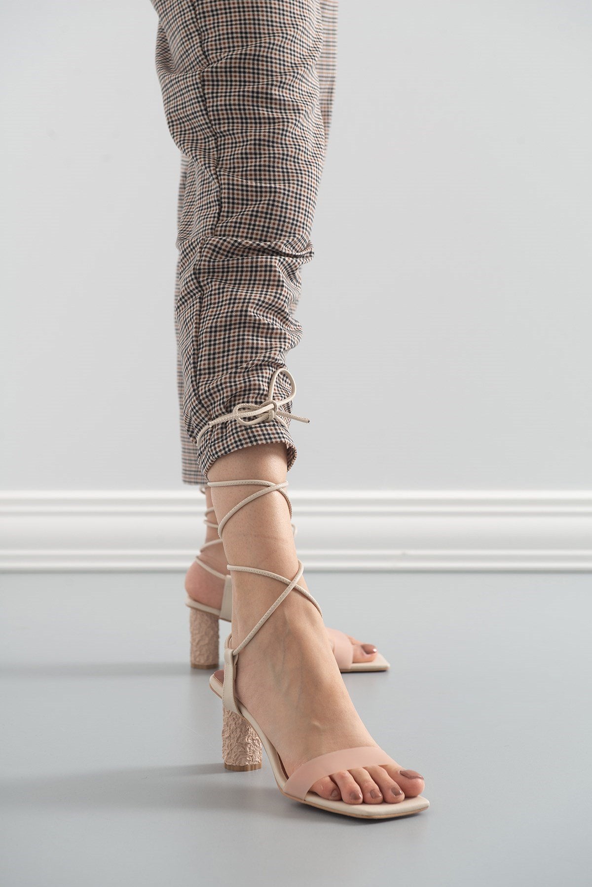 Rhea Beige Block Heel Sandal (Women)