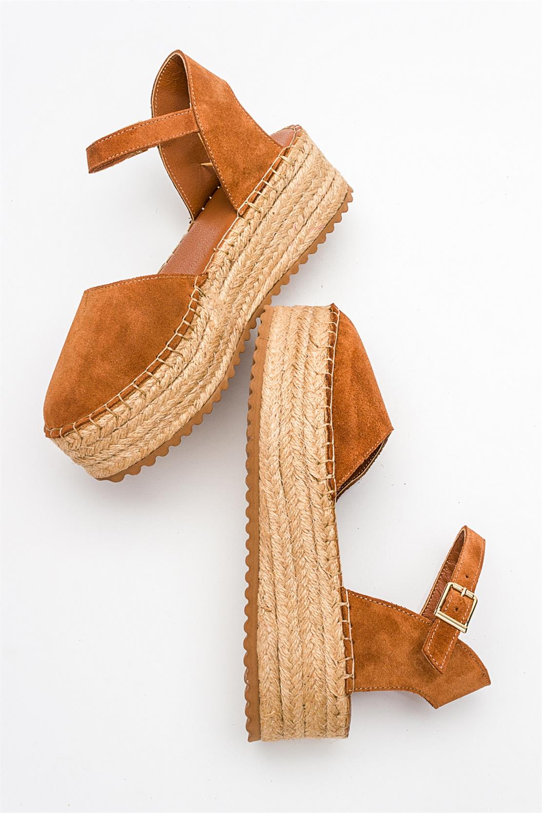 Viba - Cognac Brown Suede Leather Espadrilles (Women)