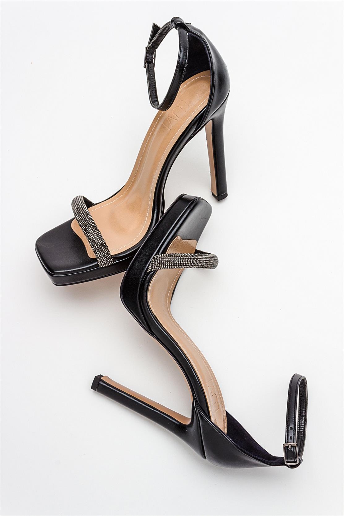 Unos - Black Stone-Embellished Single-Strap High-Heel Evening Shoe (Women)