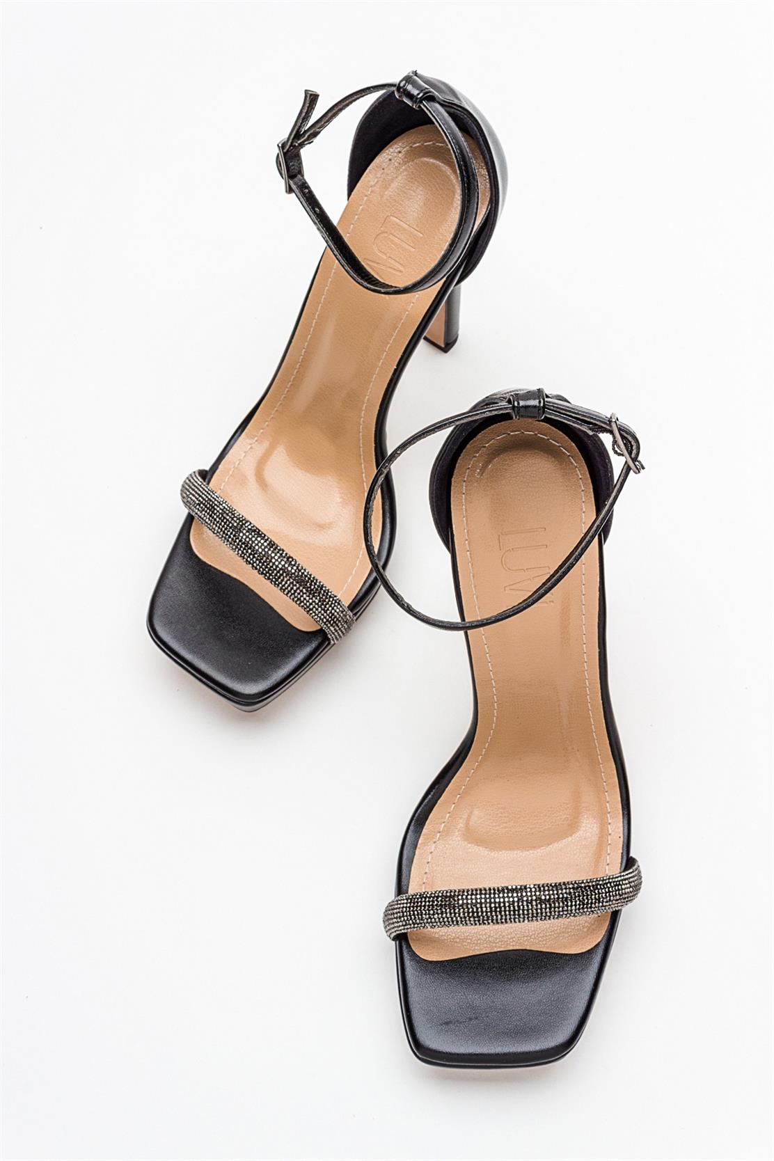 Unos - Black Stone-Embellished Single-Strap High-Heel Evening Shoe (Women)