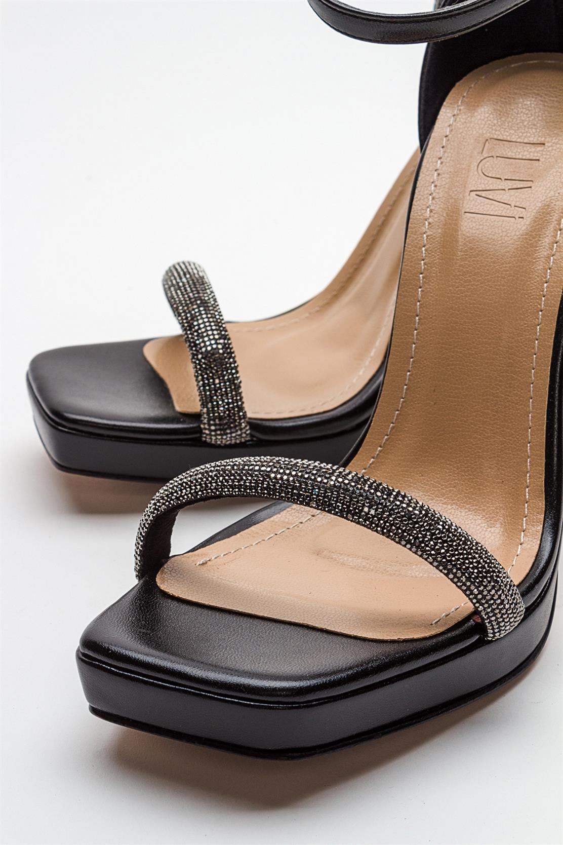 Unos - Black Stone-Embellished Single-Strap High-Heel Evening Shoe (Women)