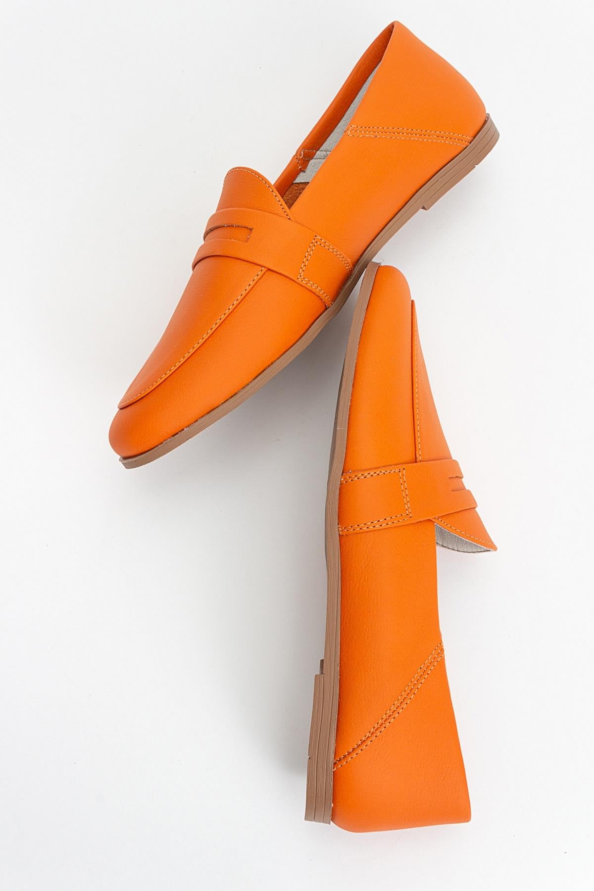 F05 - Orange Genuine Leather Loafer (Women)