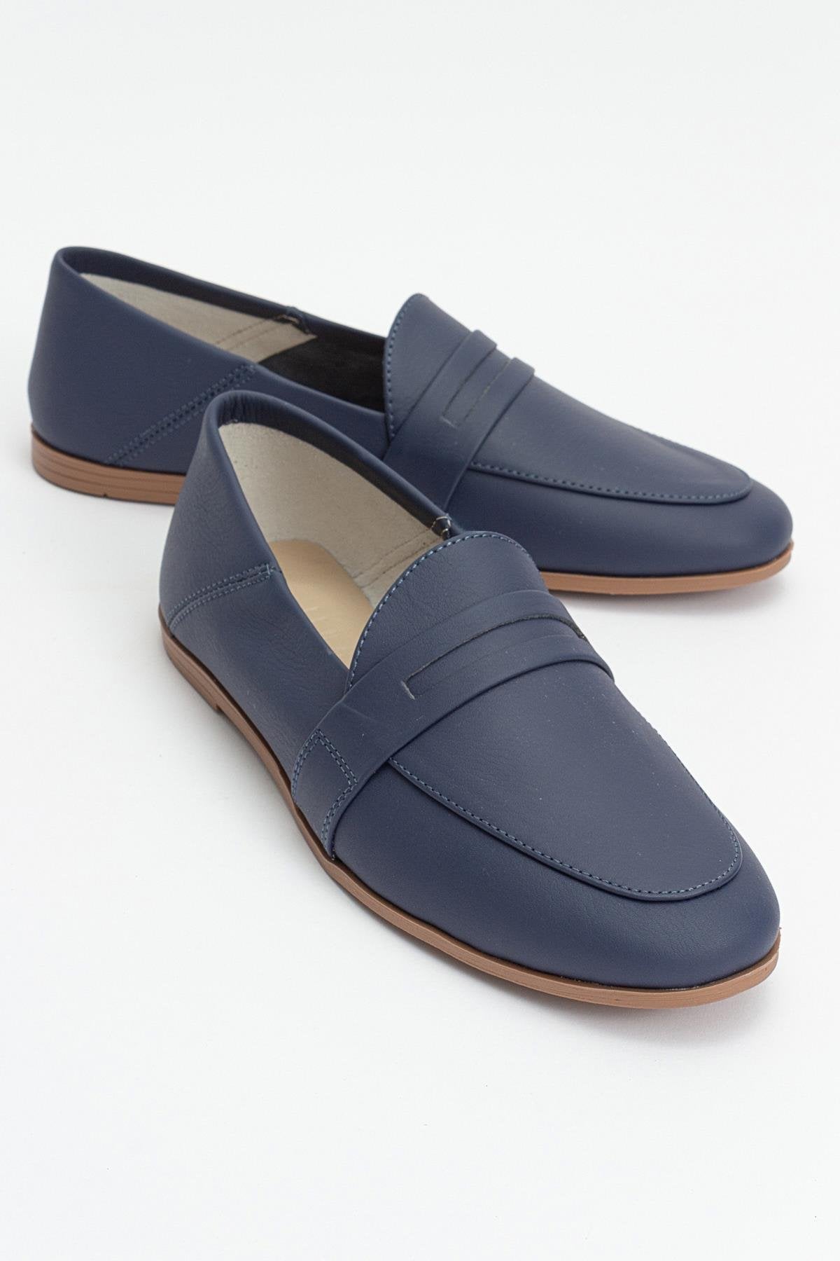 F05 - Navy Genuine Leather Loafer (Women)