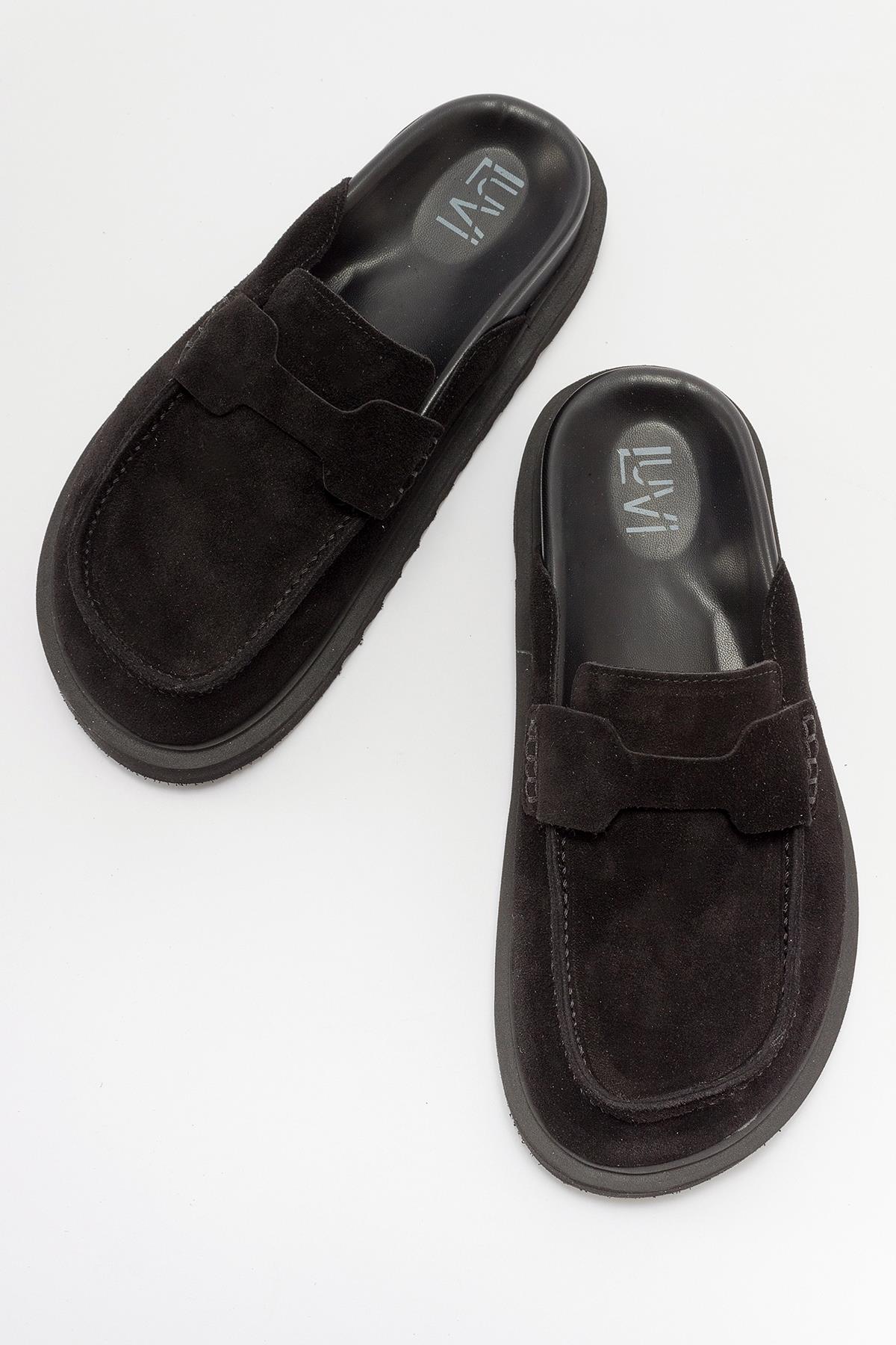 Laven - Black Suede Leather Clogs (Women)