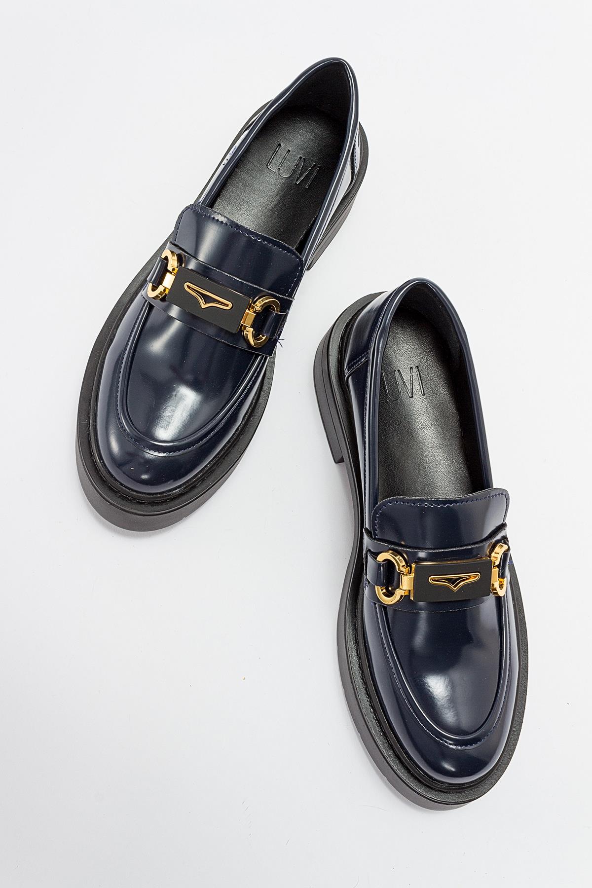 Simone - Navy Patent Bit Platform Loafers