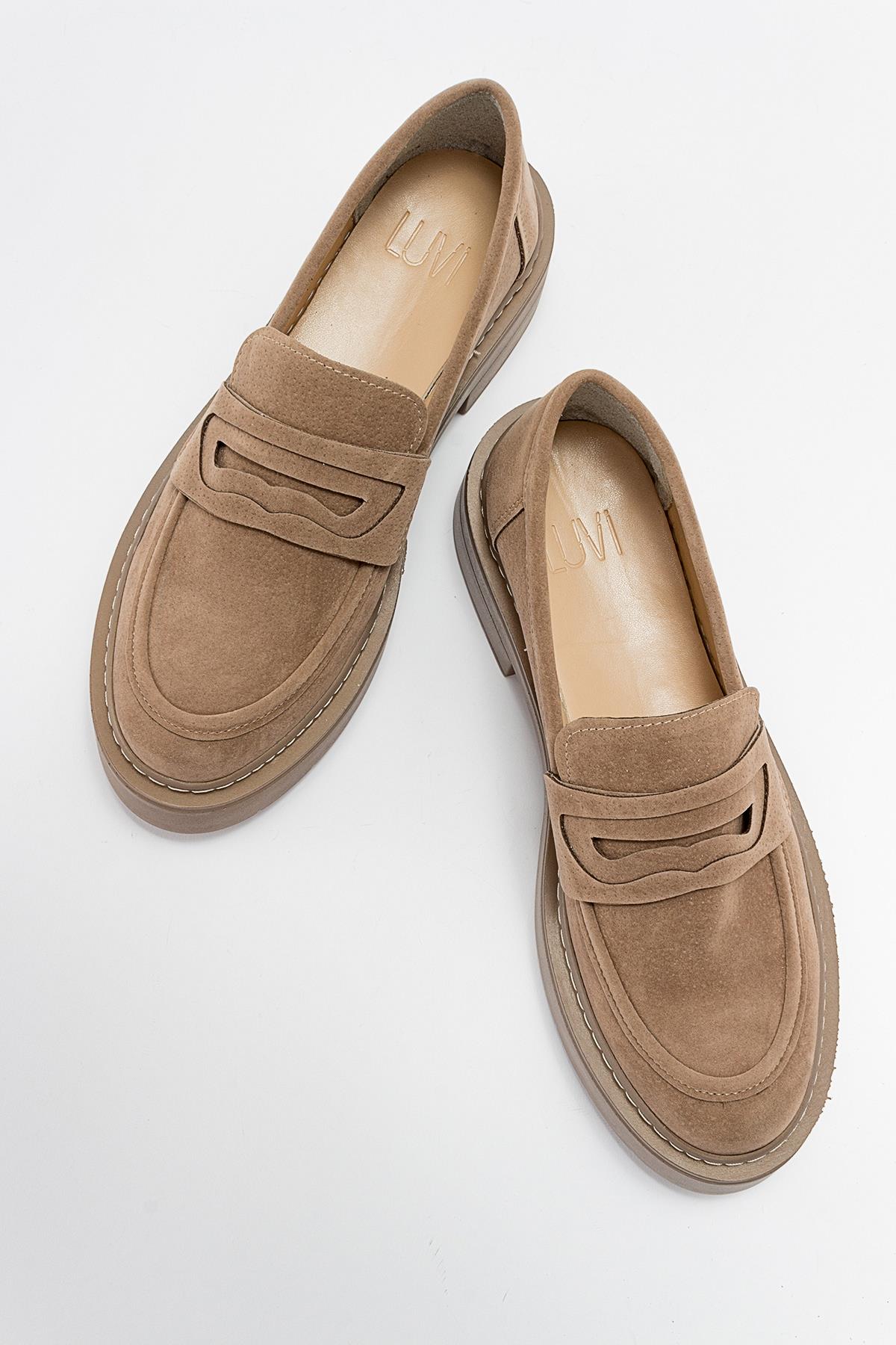 Josie - Beige Suede Loafers