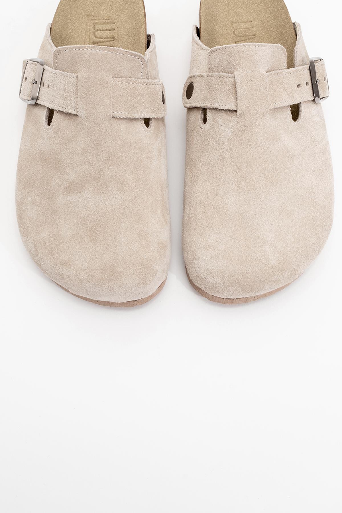 Gons - Beige Suede Leather Clogs (Women)