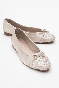 02 - Beige Glitter Genuine Leather Ballet Flat (Women)