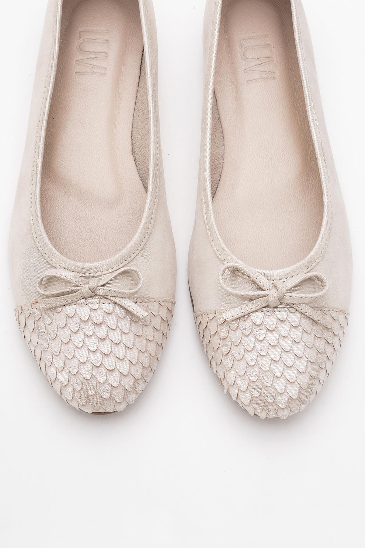 02 - Beige Glitter Genuine Leather Ballet Flat (Women)