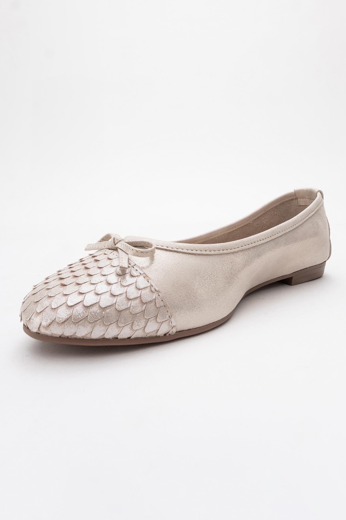 02 - Beige Glitter Genuine Leather Ballet Flat (Women)