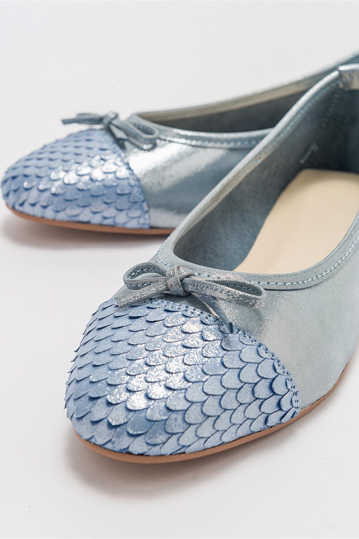 02 - Blue Glitter Genuine Leather Ballet Flat (Women)