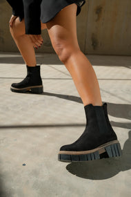 Luz Black Suede Block Heel Boot (Women)