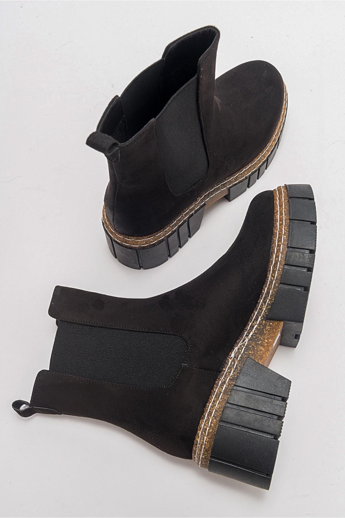 Luz Black Suede Block Heel Boot (Women)