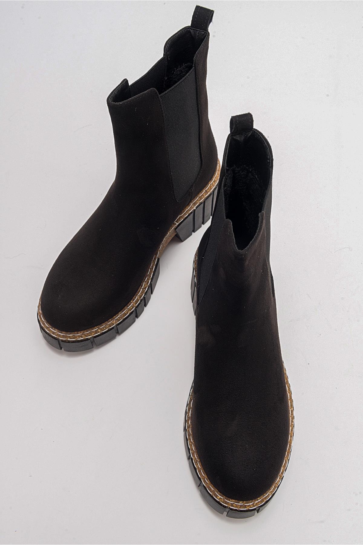 Luz Black Suede Block Heel Boot (Women)